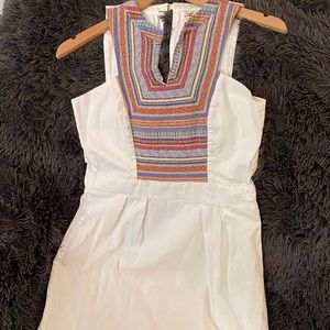 White and multicolored dress.